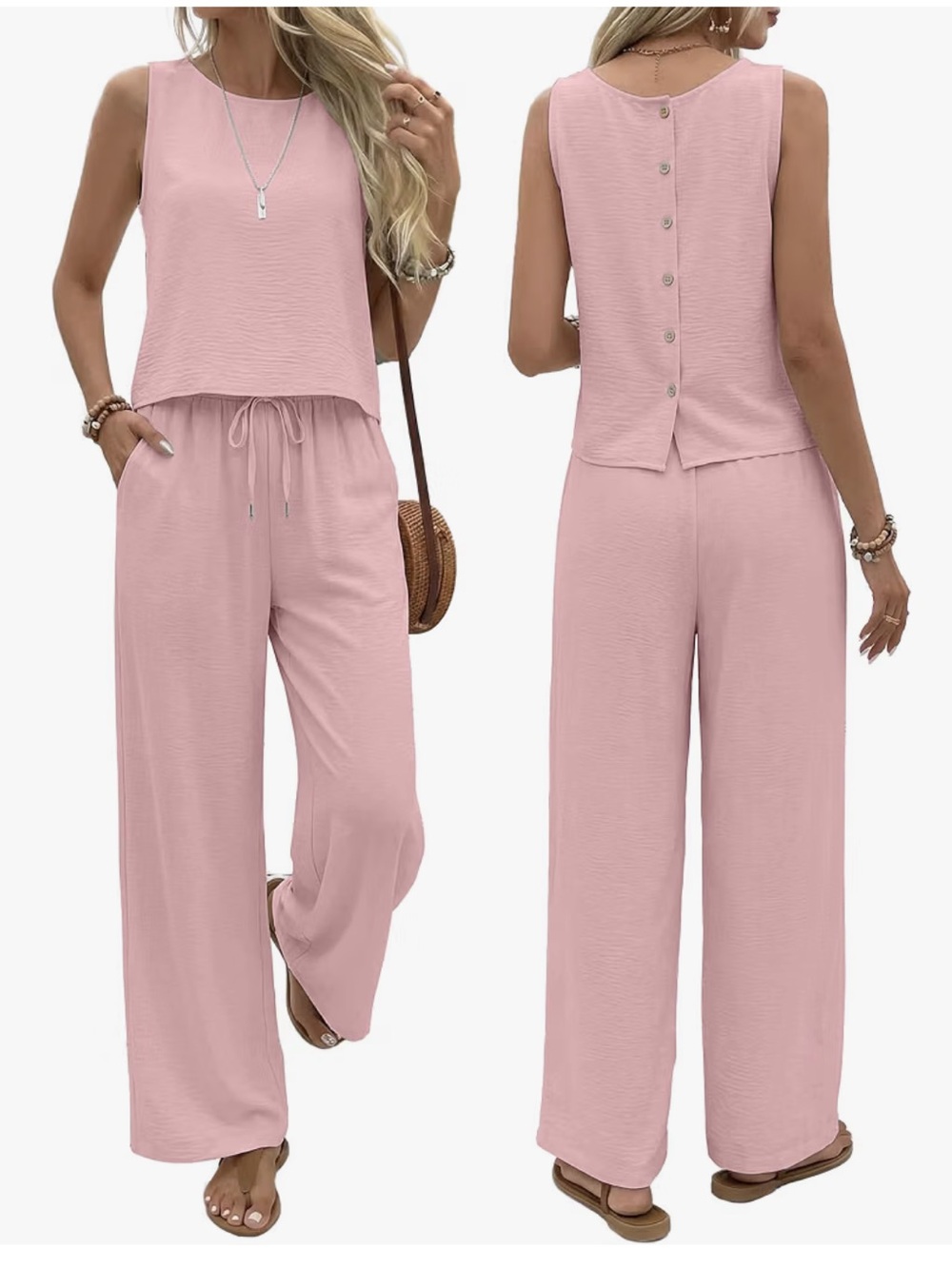 Pink Two-Piece Wide-Leg Jumpsuit Set